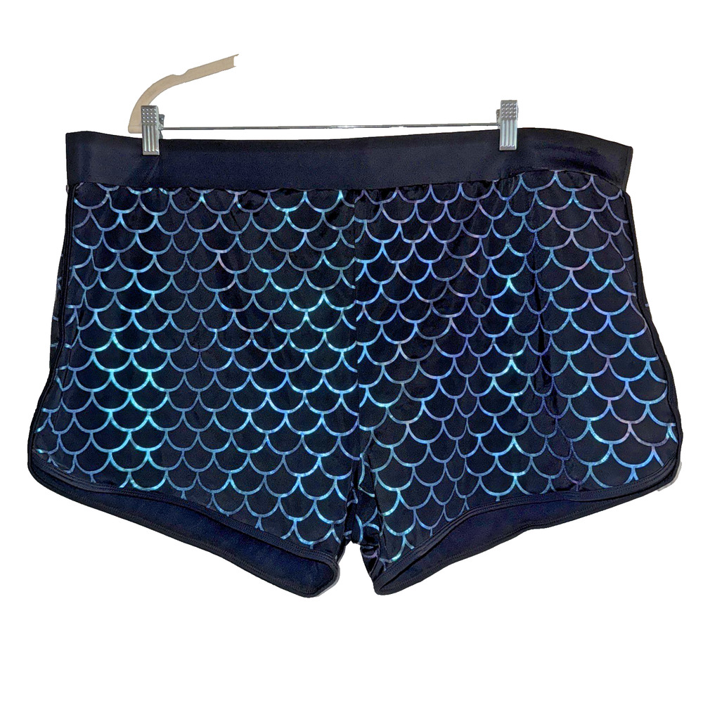 Torrid Blue and Black Mermaid Scale Swim Shorts